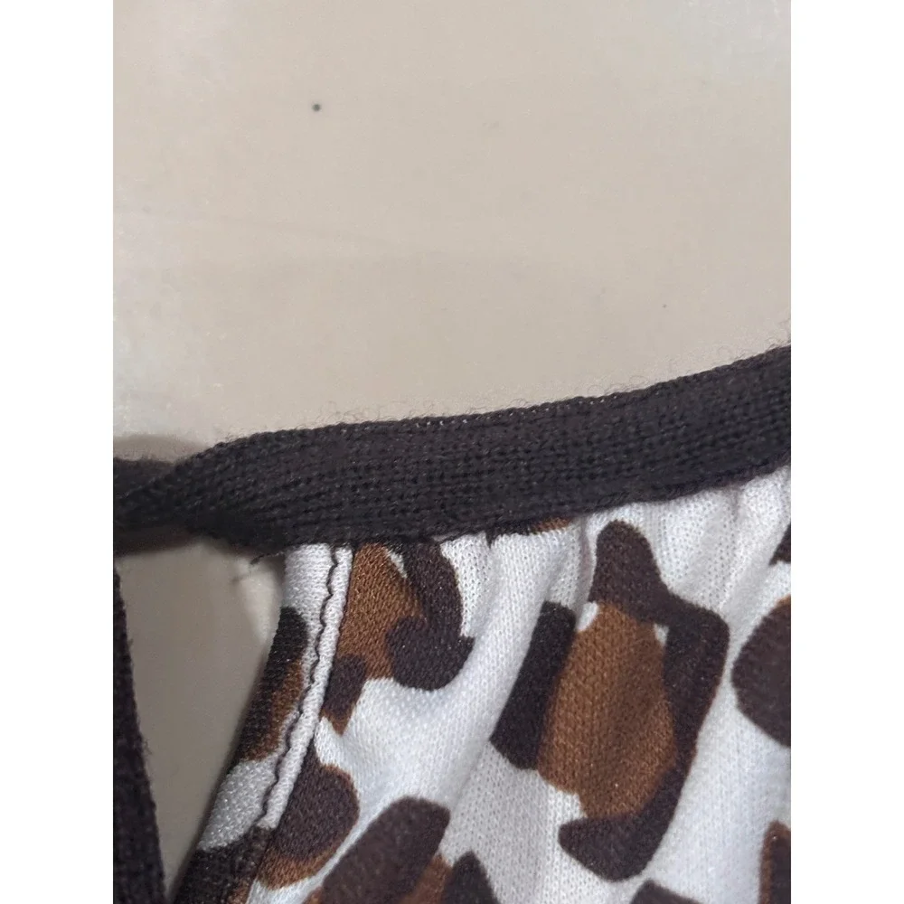 Tory Burch Brown White Leopard Long Sleeve Bubble Hem Blouse Old Money Preppy L